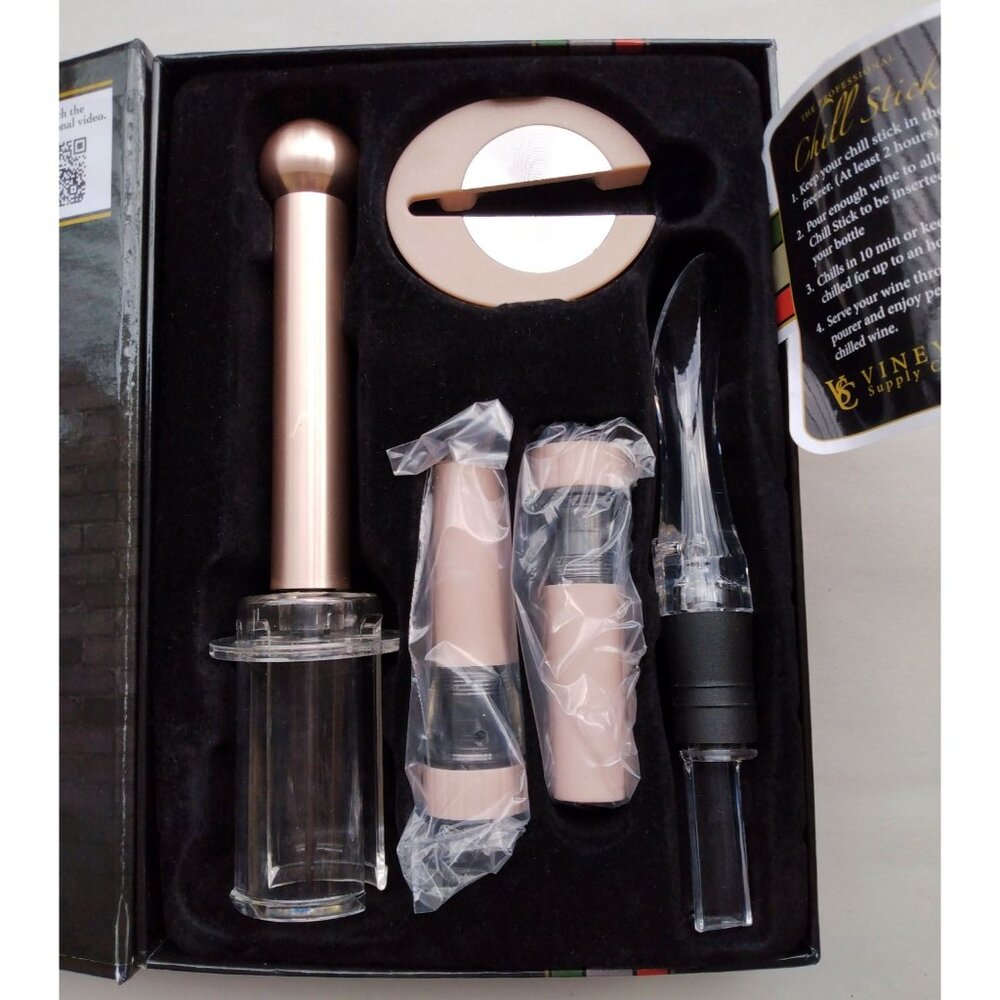 The Professional Wine Opener Set with Extra Chill Stick with Pourer in Rose Gold